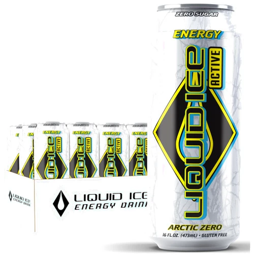 Liquid Ice Active Energy Drink - Arctic Zero, 0 Sugar, with Caffeine and Taurine, 16oz Cans (12 Pack)