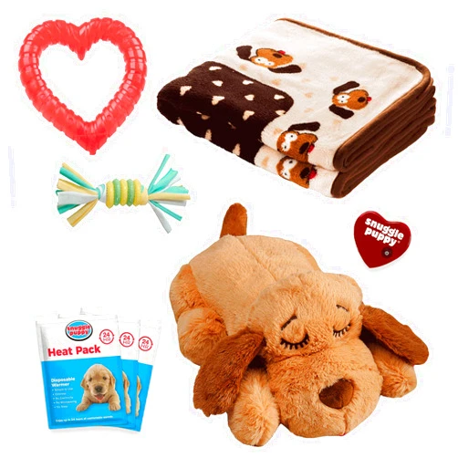 SmartPetLove Original Snuggle Puppy Essentials Starter Kit. Heartbeat Dog Toy and Calming Aid with 3 Heat Packs, Puppy Teething Toy, Dog Chew Toy and Dog Blanket.