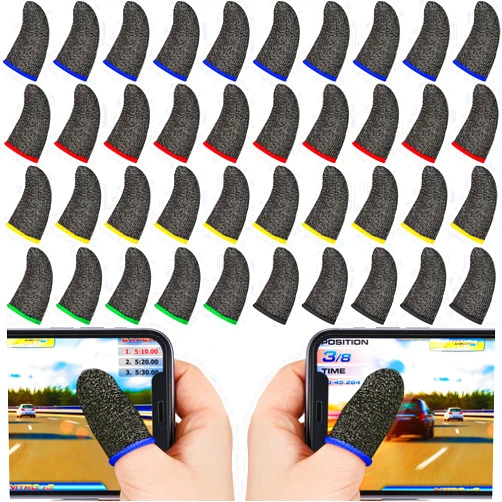 Zonon 30 Piece Finger Sleeve for Gaming Mobile Game Controller Finger Thumb Sleeve Anti Sweat Breathable Seamless Touchscreen Finger Cover Silver Fiber for Phone Game(Assorted Colors)