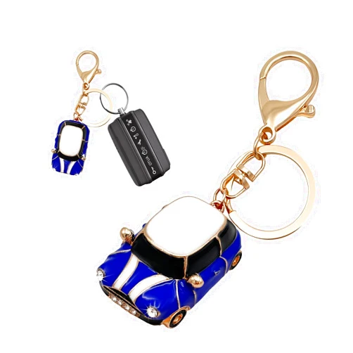 Sylvil Car Model Rhinestone Keychain, Creative Car Shape Keyring, 3D Metal Key Chain Gift for Men Women, Car Accessories (Dark Blue)