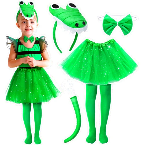 Newcotte 5 Pcs Halloween Costume Set for Kid Girls Chicken Crocodile Snake Headband Bowtie Tail Tutu and Socks Accessories