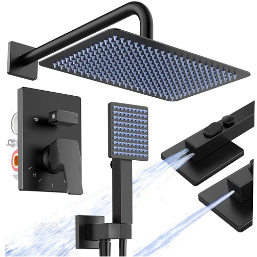 KES Black Shower Faucet Set with 12