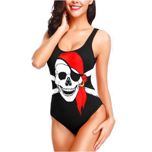 QG ZZX Pirate Skull and Crossbones Women's Swimsuits Retro High Leg Swimwear Fashion Bathing Suit