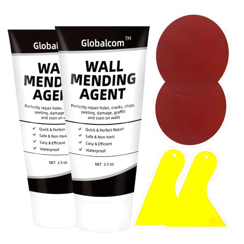 Globalcom Drywall Patch Repair Kit,2 Pack Wall Mending Agent, Spackle Wall Repair Paste with Scraper, Wall Putty Repair Holes and Cracks for Home Wall, Wall Surface Hole Fill Quick