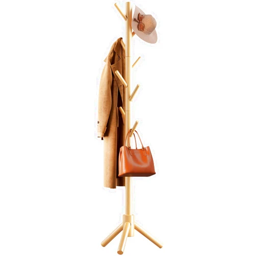 AMADA HOMEFURNISHING Coat Rack Stand, Wooden Coat Rack Freestanding with 8 Hooks, Coat Tree with 3 Height Configurations for Entryway, Hallway, Bedroom, Office, AMWCR01N