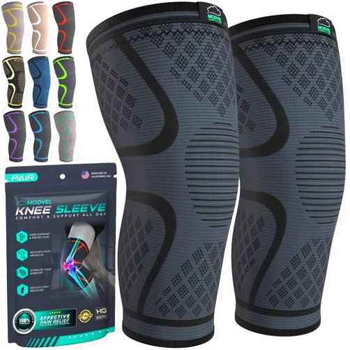 Modvel Compression Knee Brace for Women & Men - 2 Pack Knee Brace for Women Running Knee Pain, Knee Support Compression Sleeve, Workout Sports Knee Braces for Meniscus Tear ACL & Arthritis Pain Relief