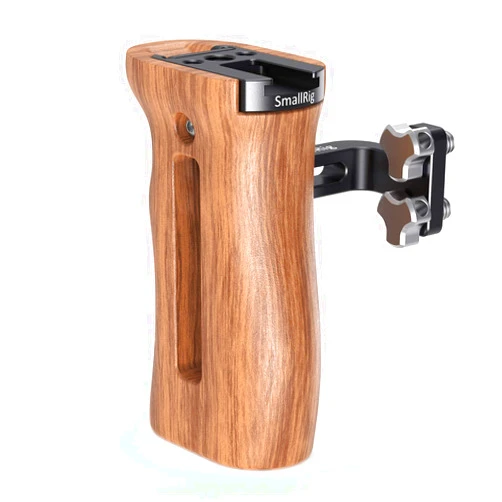 SMALLRIG Side Wooden Handle Grip for DSLR Camera Cage w/Cold Shoe Mount, Threaded Holes, Direction Changeable - 2093