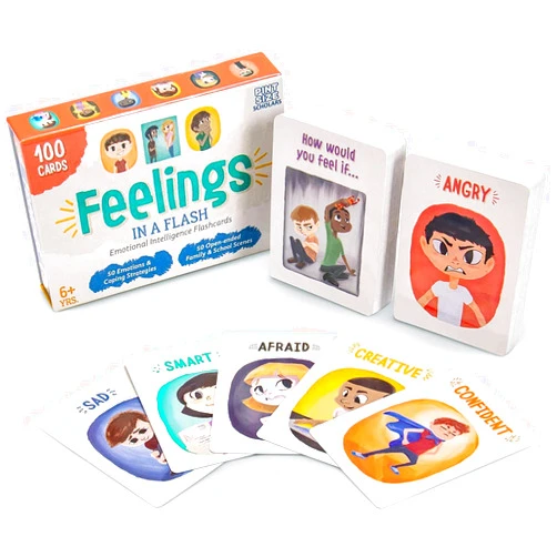Brybelly Feelings in a Flash - Emotional Intelligence Flashcard Game - Toddlers & Special Needs Children - Teaching Empathy Activities, Coping & Social Skills - 50 Scenario Cards, 50 Reaction Faces