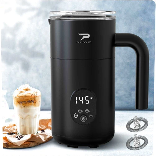 Puldoum Electric Milk Frother and Steamer - 11.8oz/350ml Hot and Cold Foam Maker - 4-in-1 Automatic Coffee Frother with Two Whisks - Perfect for Hot Chocolate, Lattes, Cappuccinos, and Macchiatos