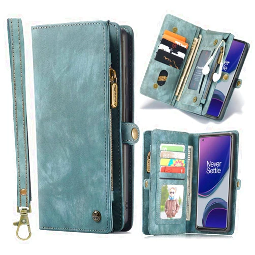 Simicoo OnePlus 9 Pro Detachable Wallet Zipper Leather Case 11 Card Slots Holder OnePlus 9 Pro Flip Detachable Magnetic case Handle Wrist Strap Shockproof Pocket Handbag for Man Woman (Blue) OnePlus 9 Pro Blue