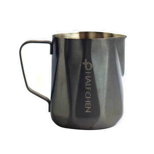 HALFCHEN Milk Frothing Pitcher,350ml Milk Frother Cup Stainless Steel Jug Steaming Pitcher, (12oz) Coffee Bar Cappuccino Espresso Machine Accessories Barista Tools (Black, 12oz)