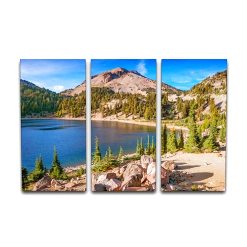 NAENRFERCX 3 Panels Wall Art Pictures Lake Helen and Lassen Peak in Lassen Volcanic National Park California Modern Canvas Print Paintings Artwork Framed Posters for Office Home Decor Ready to Hang