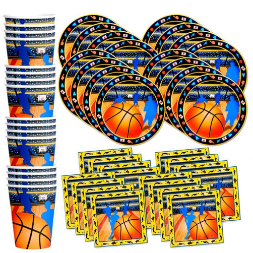 Birthday Galore Basketball Star Birthday Party Supplies Set Plates Napkins Cups Tableware Kit for 16