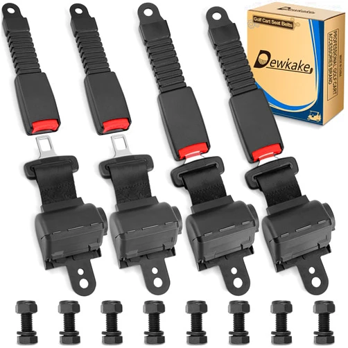 Dewkake Golf Cart Seat Belts Kit, 4pcs Universal Retractable Front and Rear Golf Cart Seat Belt Kit for EZGO, Club Car