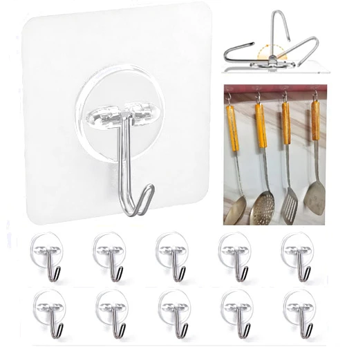 IZAKOV Self Adhesive Hook, for Hanging Self Adhesive Transparent Hook 22 lbs (Maximum), Waterproof Transparent Hook, Hanging Hook for Bathroom, Kitchen, Indoor and Outdoor Home Office, 12Pack