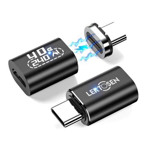 LERTOSEN 2 Pack 240W Magnetic USB C Adapter,24Pin 180 Degree USB C Magnetic Adapter,40Gbps Magnetic Adapter Support 8K@60Hz Video Display for Thunderboard 4/3 MacBook Pro/Air and More Type C Devices