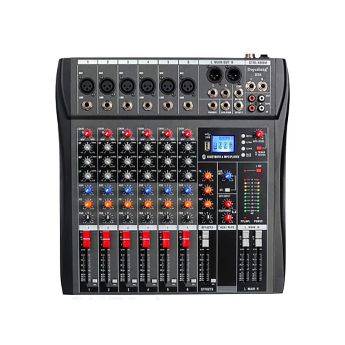 Depusheng DX6 Professional Mixer Sound Board Console 6 Channel Desk System Interface Digital USB MP3 Input 48V Phantom Power Stereo DJ Studio FX Steel Chassis,Black Bluetooth USB Audio Mixer for PC