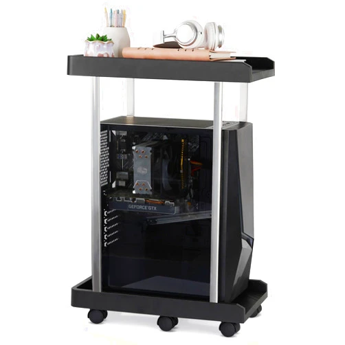 Bfttlity Computer Tower Stand, PC Stand 2-Tier CPU Stand with 6 Locking Caster Wheels Suitable for Most PC (Plastic)
