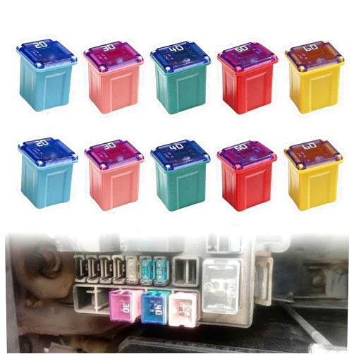 Pleoos 10Pcs Jcase Fuse Kit Mini Jcase Fuse Assortment Low Profile for Pickup Trucks Cars and SUVS (20A/30A/40A/50A/60A, 2pcs Each)
