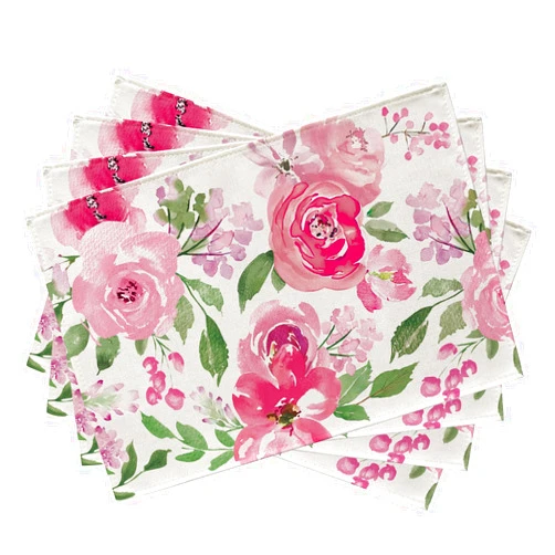 Seliem Spring Summer Watercolor Flower Placemats Set of 4, Pink Peony Floral Dining Table Place Mats, Seasonal Kitchen Decor Home Decoration 12 x 18 Inch