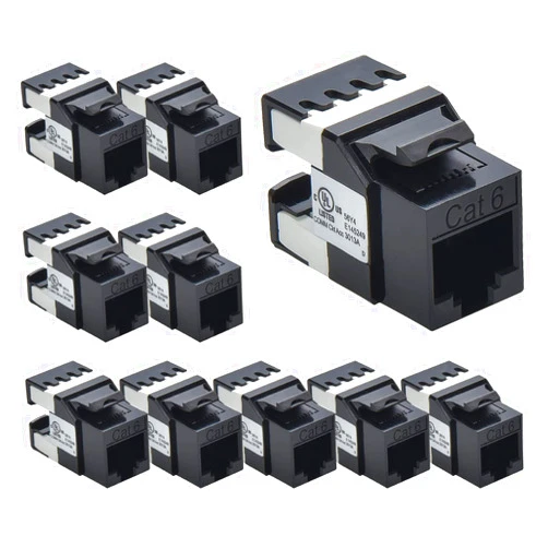 Beszin [UL Listed [50 Micron Gold Plated] Cat.6 RJ45 110 Type 180° Keystone Jack (10-Pack, Black)