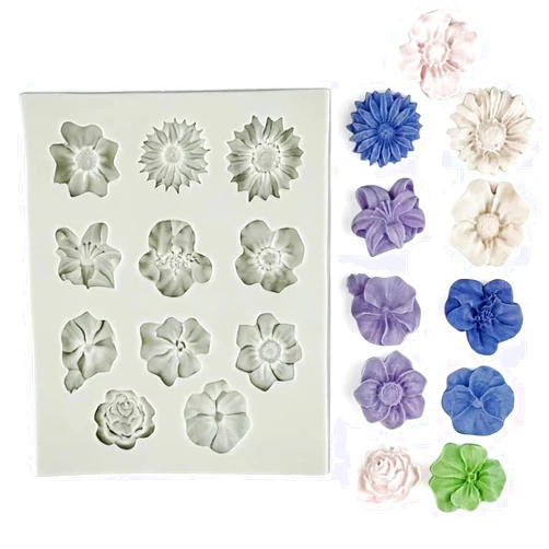 Meeeyya Flower Polymer Clay Molds, 2Pcs Polymer Clay Molds for Jewelry Making, Daisy Sunflower Rose Miniature Silicone Molds (11Flowers)