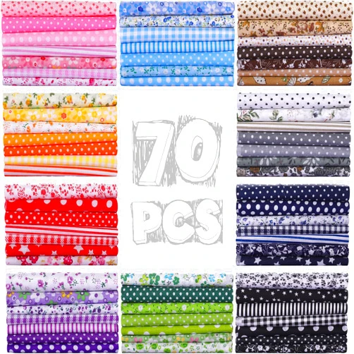 Macarrie 70 Pcs Cotton Fat Quarters Quilting 20 x 20 Inch Fabric Bundles Floral Printed Cloth Sewing Supplies Fabric Multicolor Fabric Squares for DIY Quilting Patchwork Scrapbooking Craft