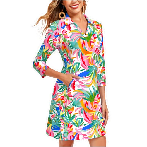 Soneven Women's 3/4 Sleeve Dress with Pockets UPF 50+ Sun Dress Breathable Quick Dry Beach Cover Ups
