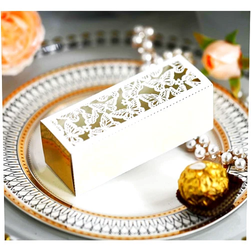 Steedna 50 Pack Pull-Out Type Chocolate Gift Box Hollow Out Rectangle Wedding Party Butterfly Laser Cut Party Favors Chocolate Box Ideal for Weddings, Birthdays & Anniversaries (White)