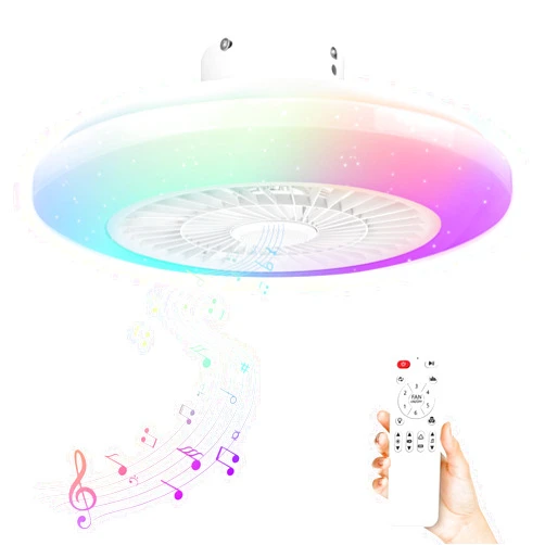 ADKYSL Bladeless Ceiling Fan with Light, 20 Inch Low Profile Ceiling Fan Smart RGB Ceiling Fans Fandelier Remote with APP Control, Modern Flush Mount Enclosed Chandelier
