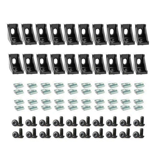 BLCCLOY 20 Sets Aluminum Extrusion 2020 Aluminum Profiles Corner Bracket 20 Series Black Right Angle with T Slot Nuts and Bolts Hardware for 2020 2040 V Slot Extruded Aluminum Connectors Accessories