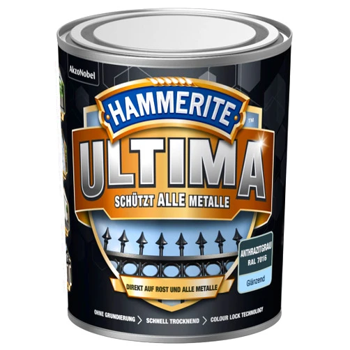 Hammerite Ultima Metal Protection Paint Rust 5379734, 750ml Shiny Anthracite Grey RAL 7016