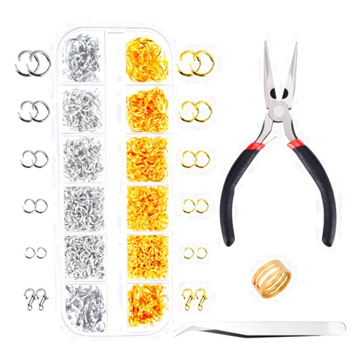 Paxcoo 1200Pcs Open Jump Rings and Lobster Clasps Jewelry Findings Kit with Pliers for Jewelry Making (Silver and Gold)