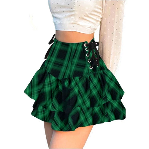 Sunidol Womens Gothic Skirt Y2k 2000s Girl Mall Goth Punk Skirts High Waist Lace-Up Ruffle Fairy Grunge Mini Skirts