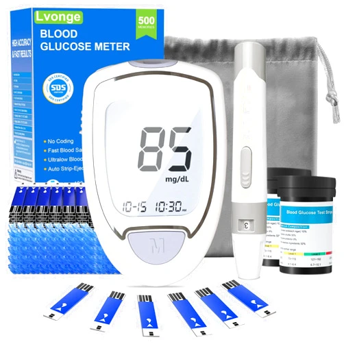 Lvonge Glucose Monitor Kit, High Accuracy Blood Sugar Testing Kit with 100 Glucometer Strips & 100 Lancets, Larger-Screen Glucose Monitor with Lancing Devices, No Coding, Portable for Home or Travel