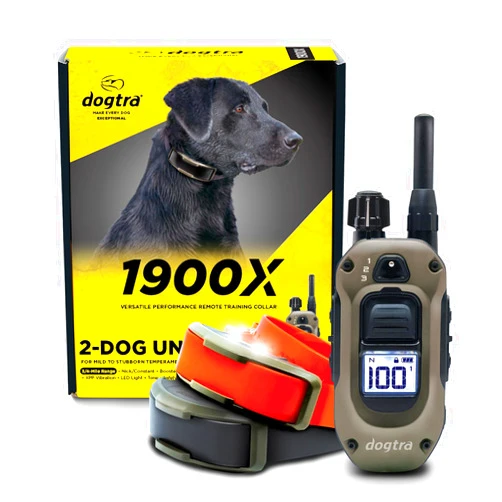 Dogtra 1900X 2-Dogs E-Collar with Remote [New Edition] 35 lbs+, 3/4 Mile Range, LED Light, 100 Levels Control for Stubborn Dogs, Waterproof, Boost for Quick Recall, Vibration, Safety Lock & Tone