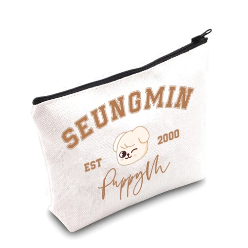 WCGXKO Korean Pop Gift K-Pop Group Merch Kpop Boys Makeup Bag K-Pop Music Lover Gift (2000PuppyM), beige