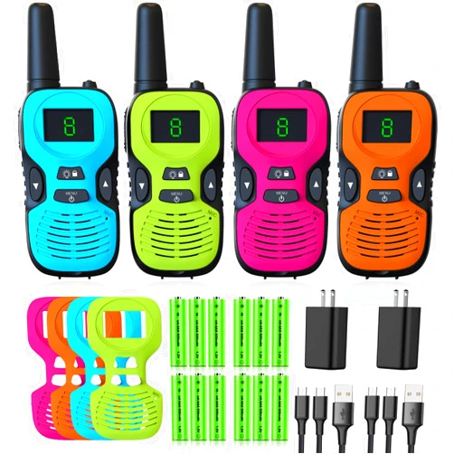 Jueion Walkie Talkies for Kids - Rechargeable 4 Pack: Walky Talky for Kids with Charger Battery - Walkie-Talkies Long Range Outdoor, Hiking, Camping Toys for 3-12 Year Old Girls Boys