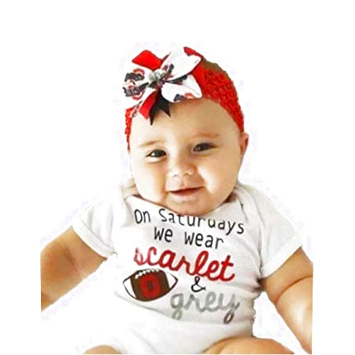 Handmade Ohio State Baby Girl Boutique Bow Crocheted Headband