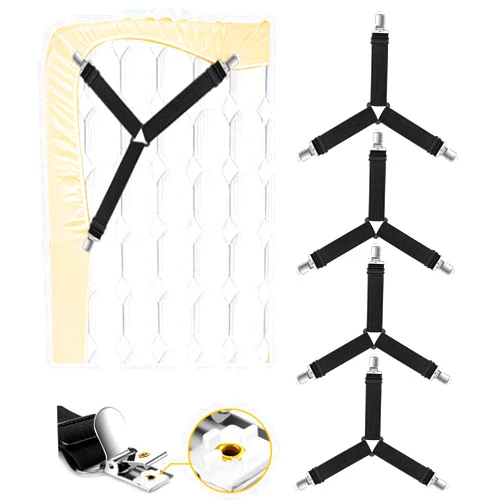 Kelofty 4PCS Bed Sheet Straps - Bed Sheet Holder Straps Keep Sheets in Place, Upgrade Thickened Bands Bed Sheet Suspenders, Sturdy Bed Sheet Clips, Fitted Bed Sheet Fasteners Clips for Bedding