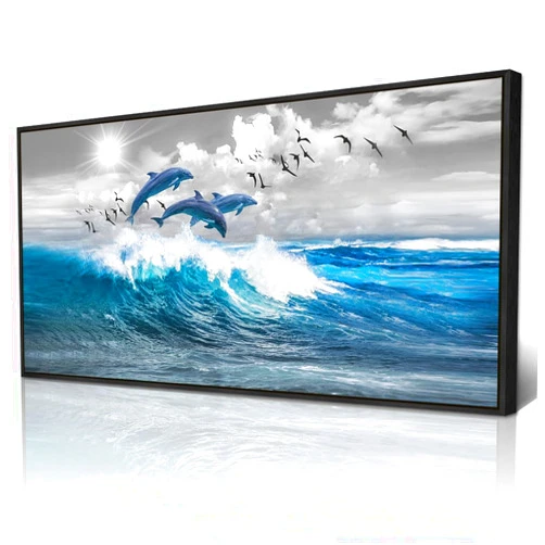 Wapluam Canvas Print Wall Art For Living Room & Bedroom - Large Blue Waves Of The Sea Wall Decor - Modern Office & Home Decorations - Black Framed Artwork
