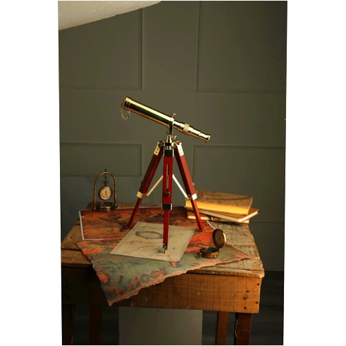JUNZALINAUTIC Vintage Brass Telescope on Tripod Stand use DF Lens Antique Desktop Telescope for Home Decor & Table Accessory Nautical Spyglass Telescope for Navy and Outdoor Adventure.