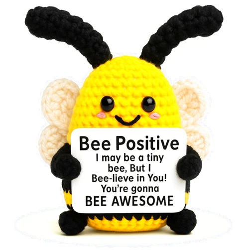 PICKLE BUDDIES Positive Awesome Bee - Emotional Support Crochet Doll Handmade Positive Crochet Animals Emotional Support Plush Gift Crochet Positive for Anxiety & Stress Relief