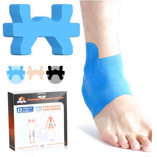 KTQUICK Kinesiology Tape for Ankle, KTQUICK 12 Count Ankle Tape Precut, Original Cotton Waterproof & Breathable, Enhance Elastic Kinesiology Athletic Tape for Ankle Support and Muscle to More Sports