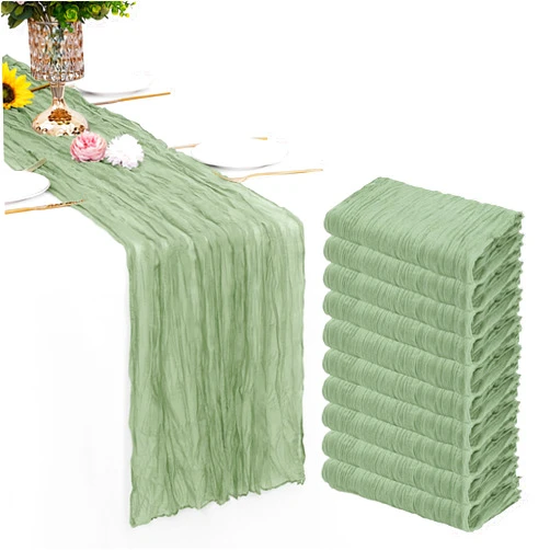 ACSUIT 10 Pack Sage Green Cheesecloth Table Runner Gauze Rustic Sheer 35 x 70 inch Sage Cheese Cloth Table Runners for Wedding Party Bridal Shower Decor