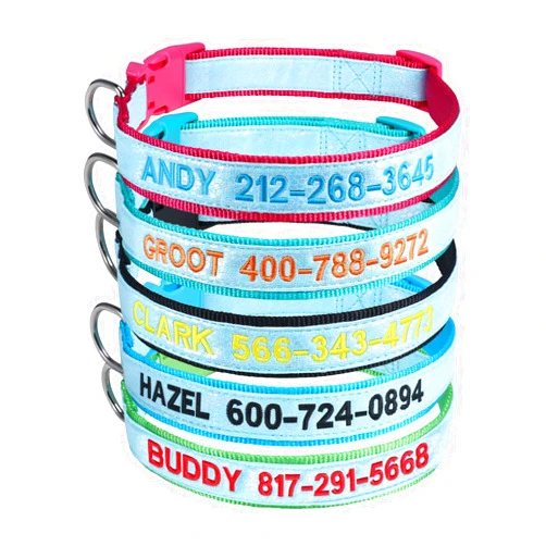 Wlitchi Personalized Reflective Dog Collars, Custom Glowing Luminous ID Collar Embroidered Name and Phone Number 4 Adjustable Sizes X-Small Small Medium Large for Boy and Girl Dogs (Fluorescent Glow)