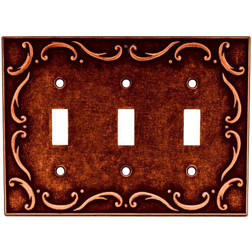 Brainerd 64279 Traditional French Lace Triple Toggle Switch Wall Plate / Switch Plate / Cover, Sponged Copper