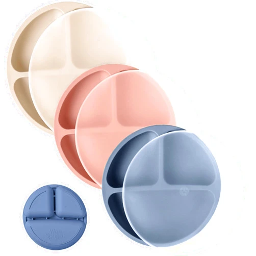 WeeSprout Silicone Plates with Lids for Babies & Toddlers (3 Pack) 100% Food-Grade Dishes for Self Feeding, Divided Design & Raised Edges for Picky Eaters, Dishwasher & Microwave Safe Weaning Supplies
