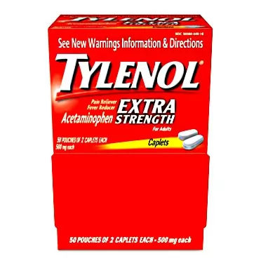 Tylenol Extra-Strength Caplets, Two-Pack, 50 Packs/Box, Sold as 50 Package