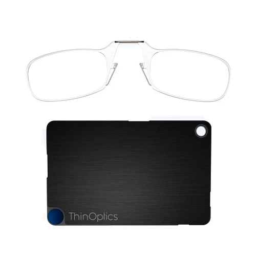 ThinOptics Flashcard Rectangular Reading Glasses, Clear Frames/Black Case, 44 mm + 2